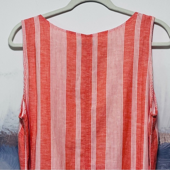 EDDIE BAUER Striped Sleeveless LINEN Blend Dress Tie Waist Orange White Womens L - Picture 9 of 16